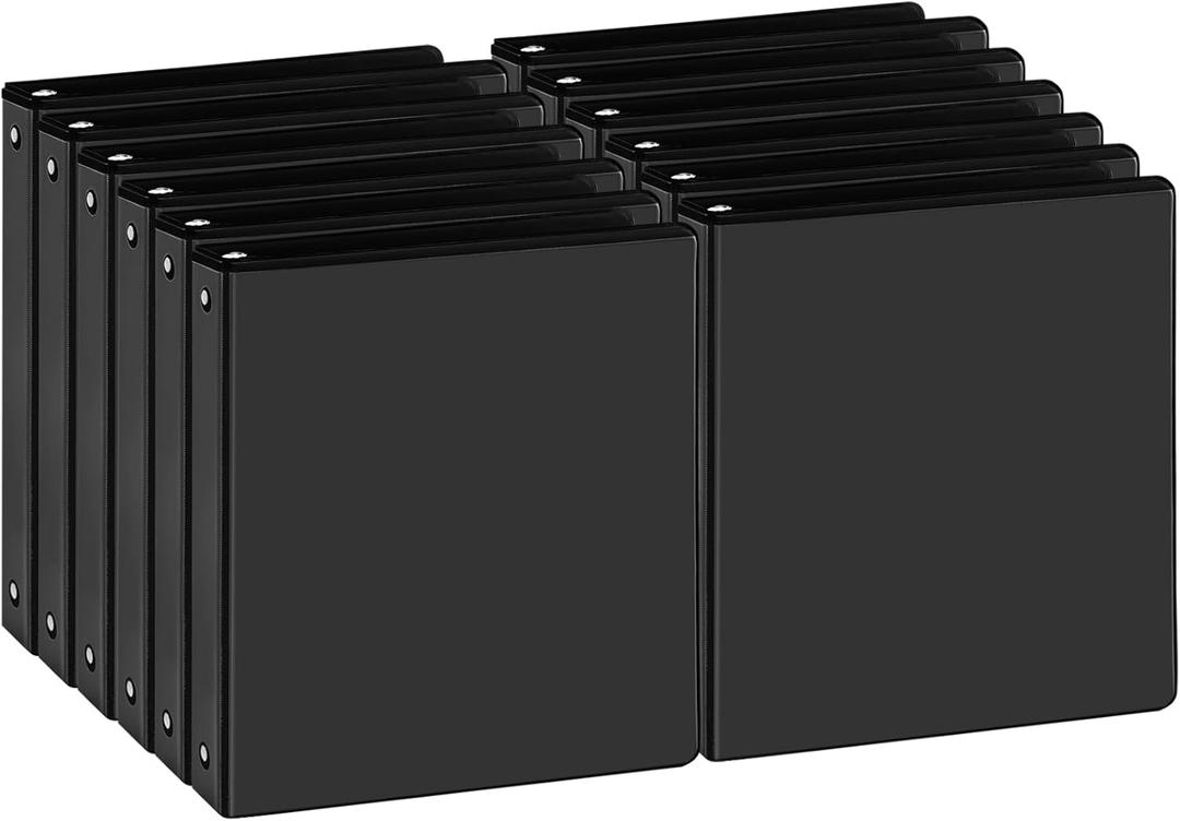 Durable 1 inch 3-Ring Binder, 1" Round Ring Binder with 2 Inside Pockets, Bulk Basic Binders, Clear View Cover 1-inch Binders Holds 8.5'' x 11''Paper for Office/Home/Back to SchoolPack of 12, Black