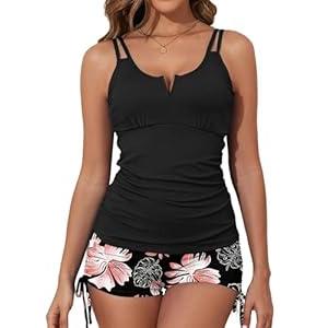 Aleumdr Womens Tankini Swimsuit Athletic 2 Piece Tummy Control Bathing Suit Modest Swim Tank Top with Shorts Flora Black Medium Aleumdr Womens Tankini Swimsuit Athletic 2 Piece Tummy Control Bathing Suit Modest Swim Tank Top with Shorts Flora Black Medium