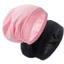Silk Satin Lined Bonnet Sleep Cap - Adjustable Stay on All Night Hair Wrap Cover Slouchy Beanie for Curly Hair Protection for Women and Men - Black & Pink