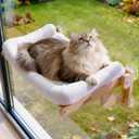 Pecute Foldable Cat Window Perch, Cloud-Soft Cat Bed with Solid Wood Frame, Strong Suction Cup, Washable Cushion, Stable Large Cats Hammock with Sided Bolster, Cats Perch Indoor for Sunbathing, White