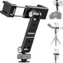 Metal Phone Tripod Mount Cell Phone Stand Holder with 3 Cold Shoes and 1/4" Screw Mounts Aluminum Smartphone Tripod Adapter with 360 Rotation 180 Tilt Angle for Desktop Tripod Video Live Streaming