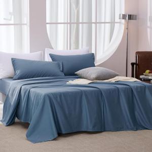 JELLYMONI Blue Sheet Set King Size - Soft and Cooling 4 Pieces Lyocell Cotton Blend Bed SheetsLuxury Eucalyptus Bedding Set with Deep Pocket