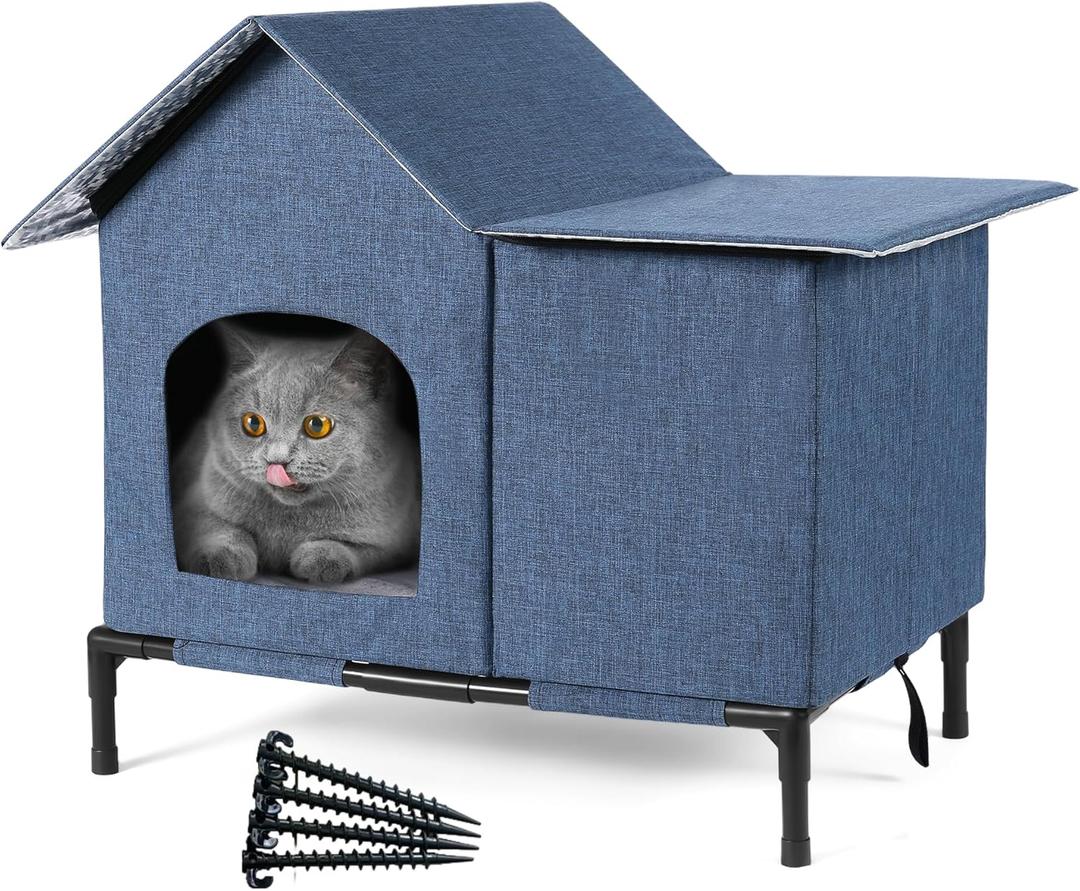 COZlPETA0 Outdoor Cat Houses Weatherproof Shelter for Outdoor Feral Cats and Kitty with Pad 23 X 20 X 17 inches(Blue)