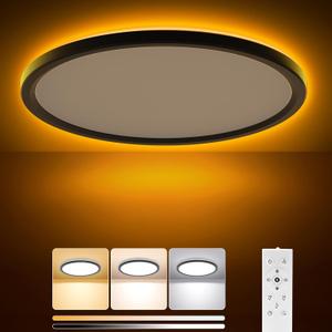 15 Inch LED Flush Mount Ceiling Light with Remote, 36W 3600LM 1800K/2700K/4000K/6500K Dimmable Ceiling Light with Night Light Low Profile Wired Ceiling lights for Bedroom,Dining Room,Living Room-Black