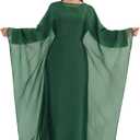 khalat Abaya Dress for Women Muslim Lightweight Organza Rhinestone Prayer Outerwear Loose Flowy Islamic Dubai Abaya Dress, One Size (Green)