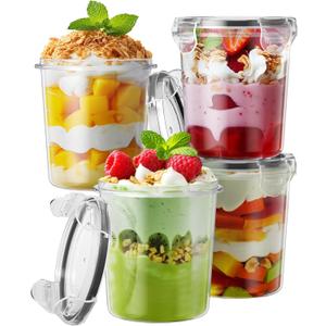 Overnight Oats Containers with Lids, 4 Pack 13oz Overnight Oats Jars, Plastic Mason Jars, BPA Free, Portable, Leak Proof Oatmeal Containers for Yogurt, Soup, Cereal, Milk and Salad