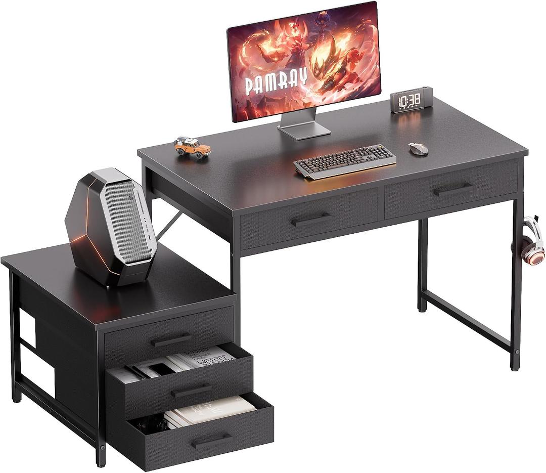 Pamray 47 inch Small Computer Desk with 5 Drawers for Study Writing