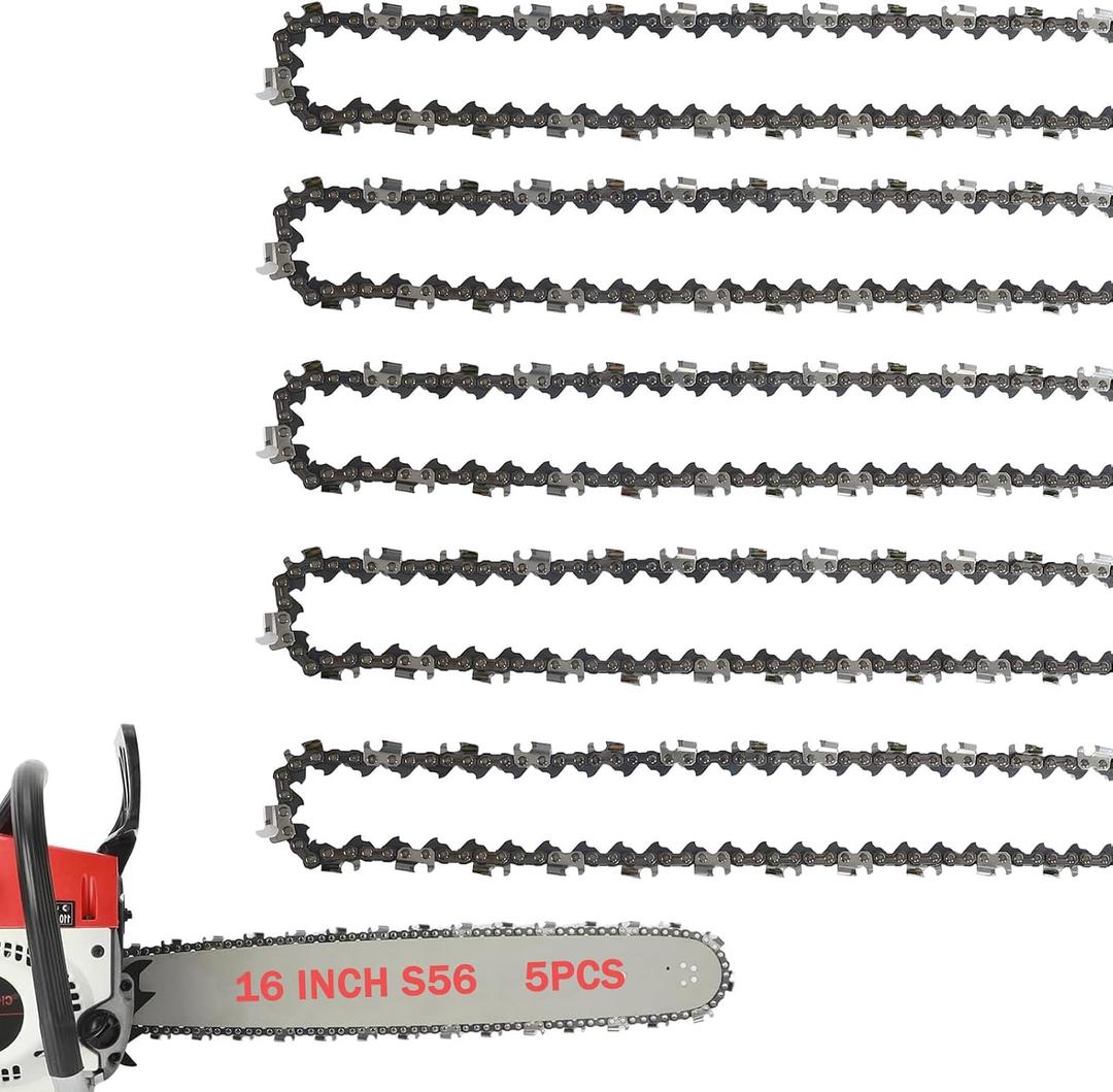 5 Pack 16 Inch Chainsaw Chain 3/8" LP Pitch .050" Gauge 56 Drive Links Fits Echo, Homelite, Craftsman, Poulan, McCulloch, Ryobi, Husqvarna, Greenworks and more