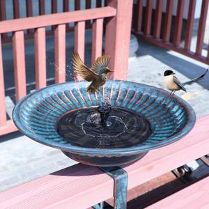 Solar Bird Bath,Deck Bird Bath with Solar Fountain,Metal Bird Bath Bubbler,Adjustable Sturdy Balcony Bird Bath,Patio Garden Decor (Antique Copper)