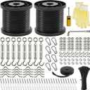 400 Ft String Light Hanging Kit Outdoor, Nylon Coated Stainless Steel 304 Wire Rope, String Light Kit Included Enough Accessories, Guide Wire for Outdoor String Lights, Patio Lights, Camping Lights