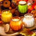4 Pack Pumpkin Shaped Scented Candles Fall Pumpkin Spice Candles Decor Natural Soy Wax Candle for Home Autumn Halloween Thanksgiving Gift Farmhouse Decoration (White Green Yellow Orange)