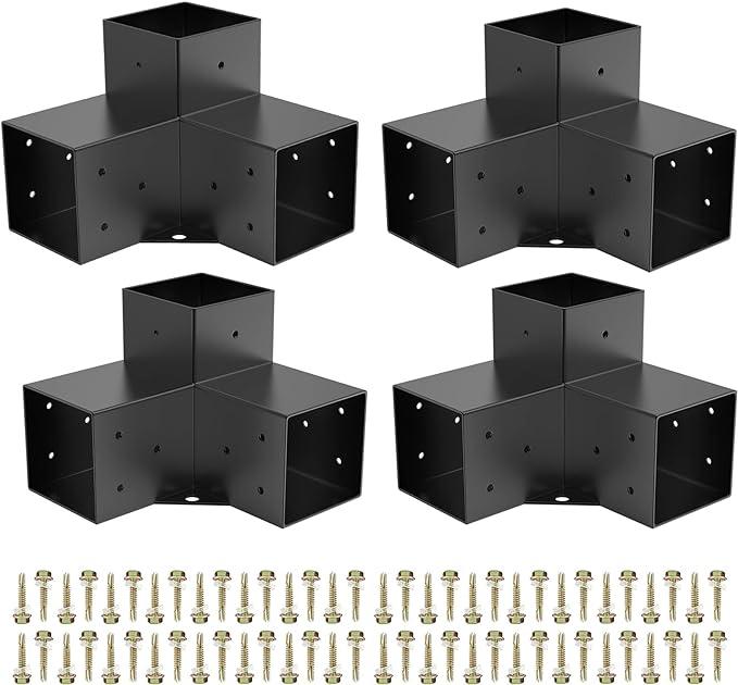 Woodworks Pergola pergola Brackets 3-Way Right Angle Corner Bracket DIY Elevated Wood Stand 4PACK with Screws for 4x4 (Actual: 3.63x3.63 Inch) Lumber Pergola Gazebo