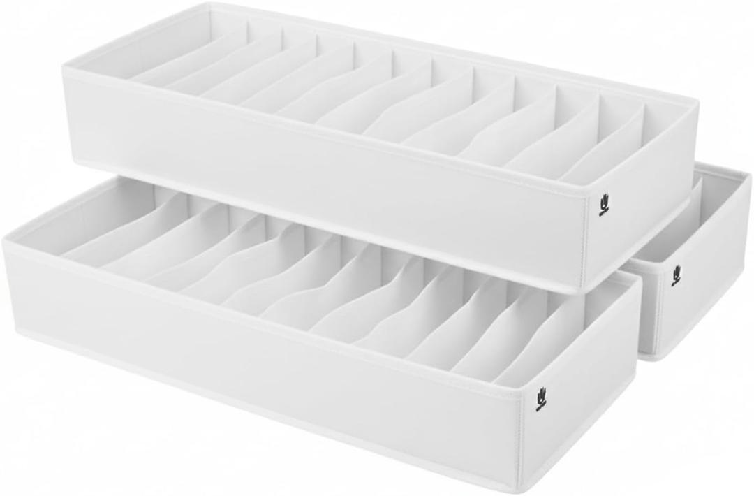 Drawer Organizer Clothes -3 Pcs T shirt Organizer Multipurpose Dresser Drawer Organizer for Adults & Kids, Closet Foldable 12 Cells per Organizer - Closet Organizers & Storage, Shirt Folder - White
