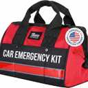 Thrive Car Emergency Kit & Roadside Emergency Car Kit - 104-Piece Set, Red Canvas Bag, Universal Fit - Jumper Cables, Escape Hammer & Tire Gauge - Road Trip Essentials & Emergency Supplies