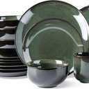 LERATIO Ceramic Dinnerware Sets for 4,16-Piece Reactive Glaze Plates and Bowls Set with Mugs,Highly Chip and Crack Resistant | Dishwasher,Microwave & Oven Safe Dishes set-Green (Dreamy Moonlight-Green)