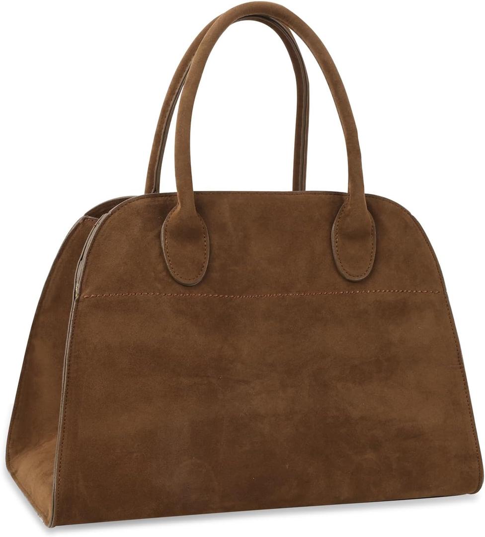 Suede Tote Bag for Women,Women's Suede Purse Vintage Top Handle Bag,Fashion Shoulder Satchel Bag for Office Travel (Brown-large-without Strap)