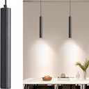 2 Pack Mini Kitchen Island Pendant Light, LED Minimalist Ceiling Hanging Light, 3 Color 3000K/4500K/6500K, Adjustable Height, Black Modern Linear Lamp Lighting for Dining Room, Bedroom, Bar