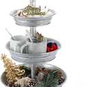ELLDOO 3 Tier Serving Tray, Farmhouse Metal Tiered Galvanized Serving Tray Stand for Kitchen Dining Party and Wedding Decor, Rustic Home Organizer Tray for Storage Cupcake Dessert Fruit (11.8")