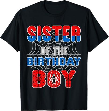 Spider Web Birthday Party Sister of The Birthday Boy T-Shirt (Black) 2T