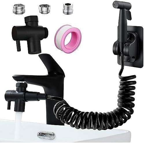 Roscid Sink Faucet Sprayer Set, Handheld Bidet Sprayer for Toilet, Metal Sprayer, with M22 M24 G1/2 Adapters and 3m Hose for Kitchen Sink, Bathroom or Toilet, Matte Black. (Faucet Not Included)