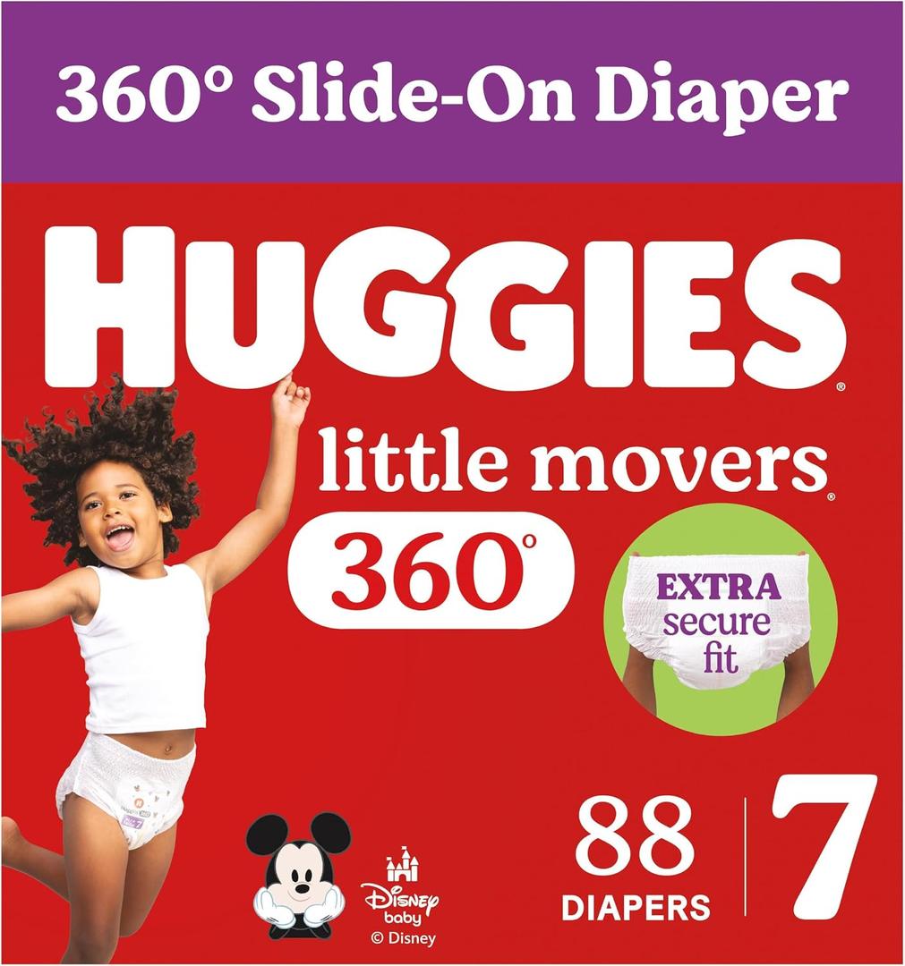 Huggies Little Movers HuggFit 360 Diapers Size 7, 88 Count (2 Packs of 44)