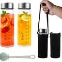 Glass Juice Water Bottles 2 Pack 20 OZ,Wide Mouth Glass Water Bottles with Lids and Sleeve,for Juicing, Smoothies, Milk, Protein, Reusable, Leak Proof, Shaker bottle