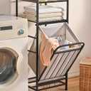 PLKOW Tilt Out Laundry Hamper with Shelf, Laundry Basket Laundry Hamper Cabinet with Removable Liner Bag, 65 Liter, 15.8L x 15.8W x 40H Inch, Large