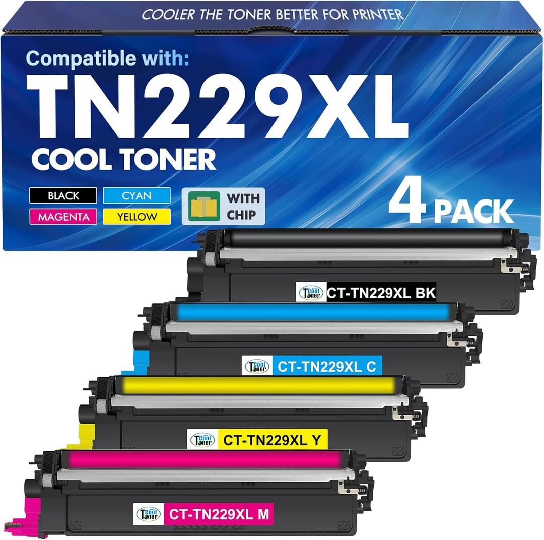 TN229 TN229XL Toner Cartridges MFC-L3780CDW MFC-L3720CDW: Compatible for Brother HL-L3280CDW HL-L3220CDW HL-L3300CDW HL-L3295CDW TN 229 229XL TN-229XL TN-229 229XL Toner Cartridges 4 Pack Printer