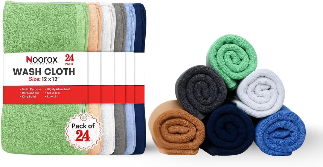 Washcloths  12x12 Inch  Pack of 24  Soft, Absorbent, Quick-Dry Cotton Towels for Bath, Gym, Hotel & Salon (Multicolor)