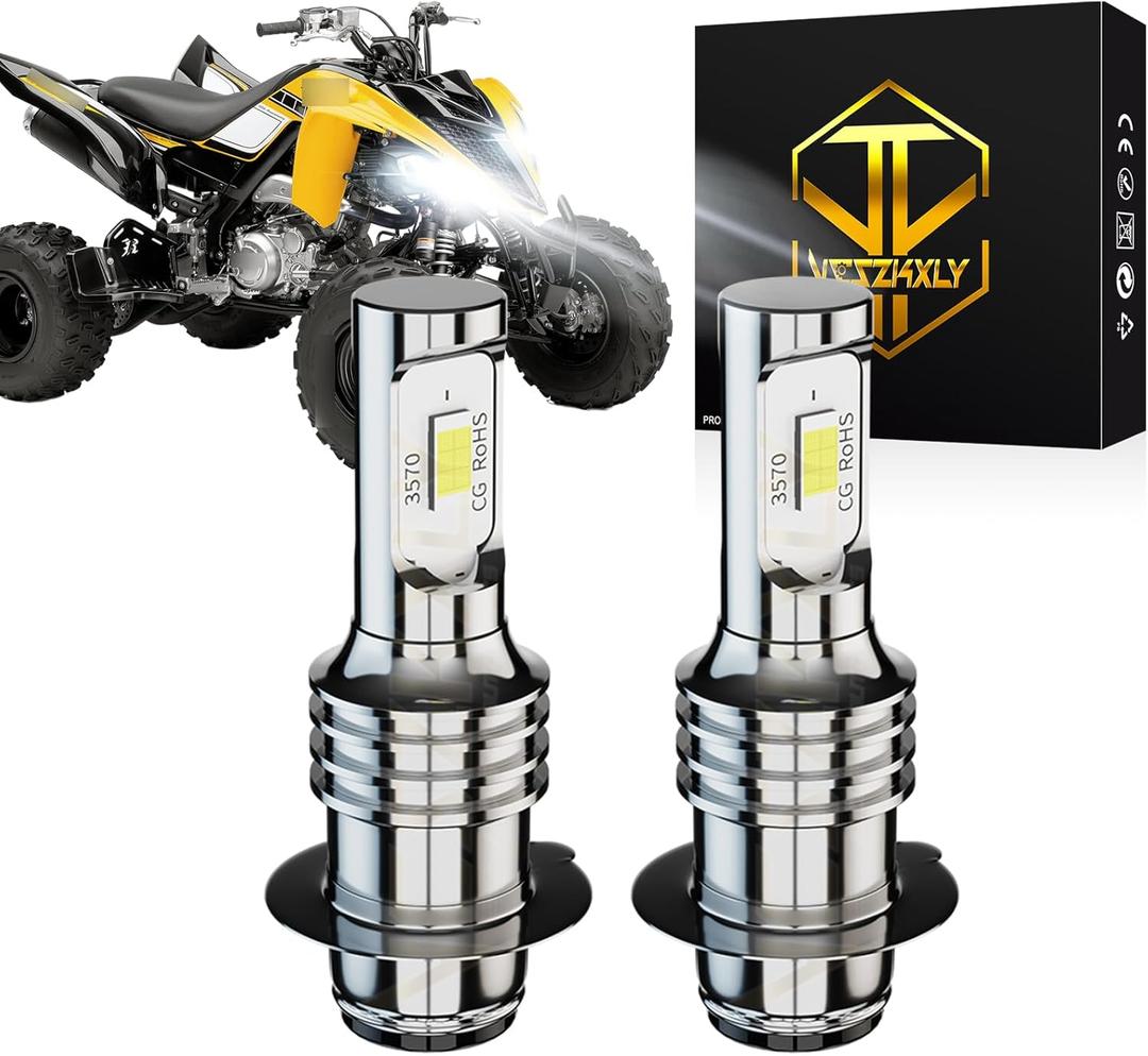 Compatible for Yamaha Raptor 350 660R 700 700R Headlight Bulbs, P15D H6 H6M Fog Light Bulbs, 12000 Lumens 6000K White 55W H6M Light Bulbs, Plug and Play, 2-Pack