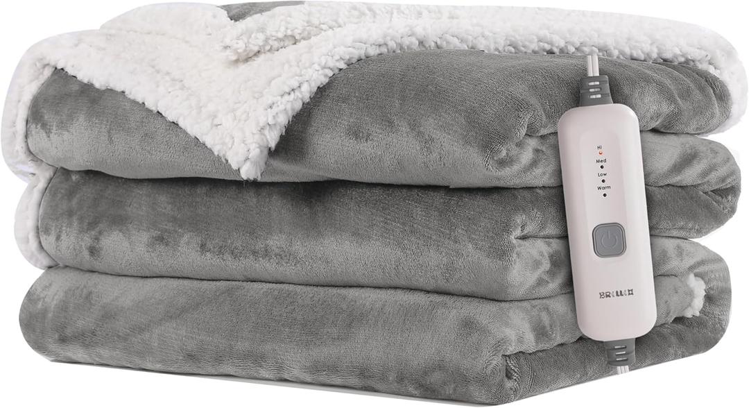 Electric Heated Blanket Flannel & Sherpa 72"x84" Full Size - 4 Heat Levels 10H Auto Shut Off Fast Heating Cozy and Comfortable Warm Gifts, Machine Washable - Light Gray