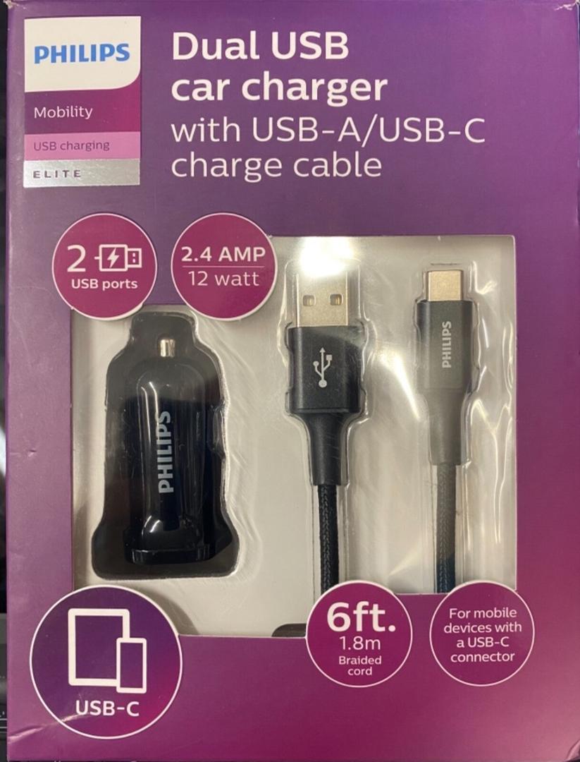 PHILIPS Dual USB CAR CHARGER WITH USB-A/USB-C