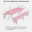 OutdoorLines Vinyl Fitted Picnic Table Cover with Bench Covers - Elastic Waterproof Camping Tablecloth for Picnic Table (Checkered Red 96x30 Inch, 3 Pcs)