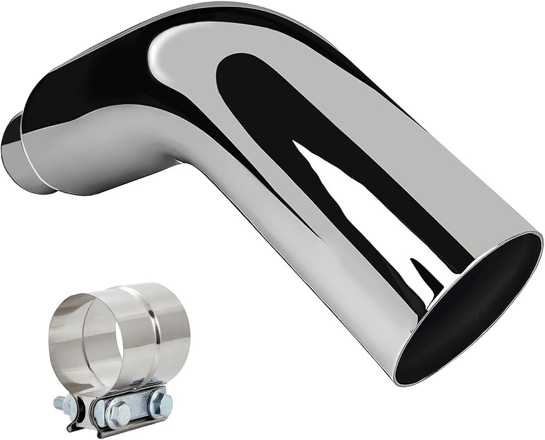 Universal 4" to 8" Exhaust Elbow Pipe with Steel Clamp - Silver Chrome or Black Painted for Car, Truck & Diesel