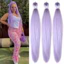 2 x Light Purple Braiding Hair Pre Stretched Synthetic Yaki Ez braid Pre stretched Braiding hair