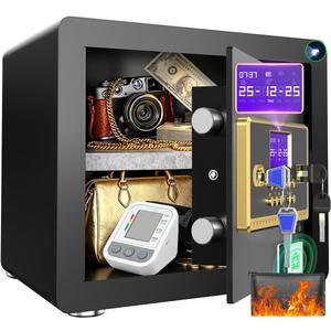 Safe Box with Digital Keypad & Alarm System - Electronic Lock Box for Jewelry Cash with Adjustable Shelves - Includes LED Light & Fireproof and Waterproof Bag(0.8/1.0/1.3/1.53/2.5Cuft)