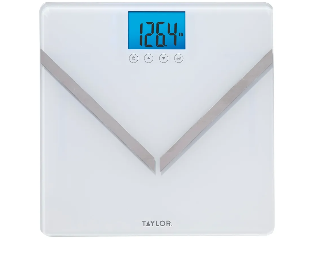 Taylor Digital Glass Body Composition Scale, Bathroom Scale for Body Weight, Measures Body Fat, Body Water, and Muscle Mass Percentages, 8 User Recognition, FSA HSA Eligible, 440 lb Capacity, White