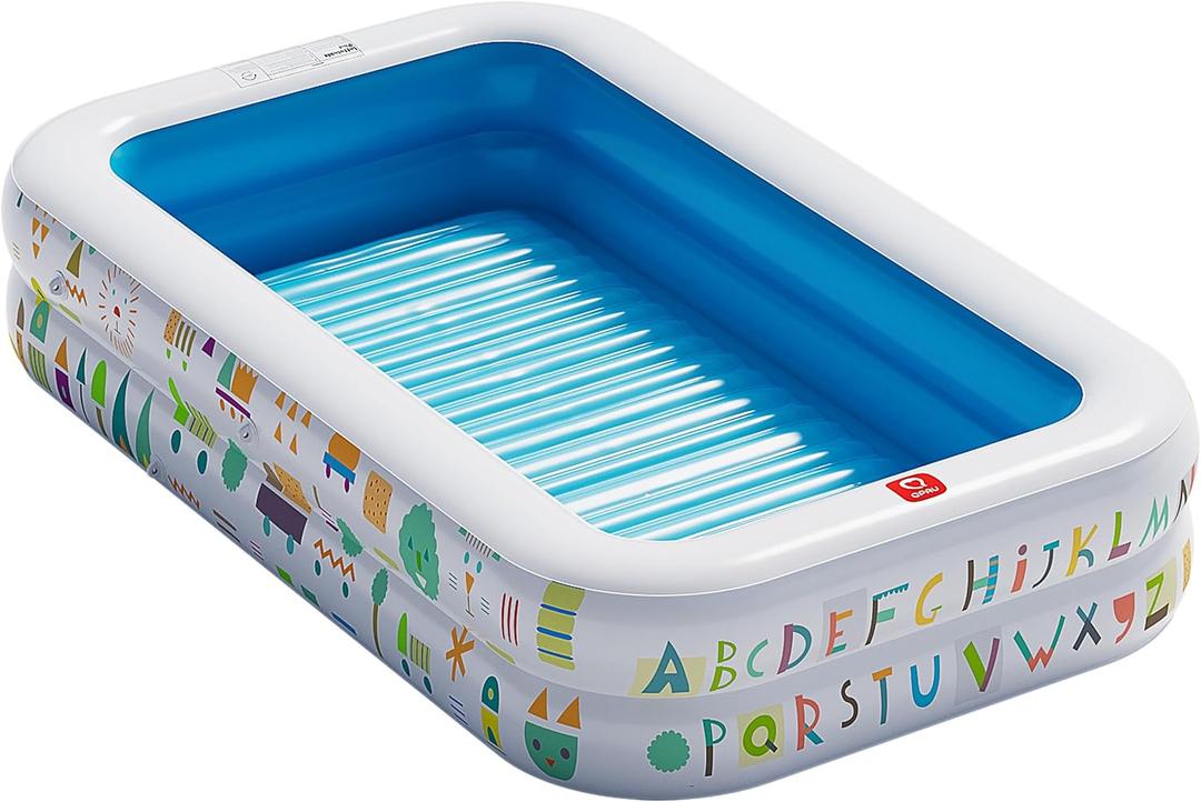QPAU Kiddie Pool 65" x 39" Inflatable Pool for Kids & Toddlers, Ball Pit & Baby Pool with Soft Floor, Educational Alphabet & Number, Durable Outdoor Play Toys for Backyard & Indoor Fun (Blue)