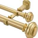 1 1/8 Inch Heavy Duty Double Curtain Rods for Windows, 36-72inch(3-6ft) Adjustable Length Telescoping Dual Drapery Rod Set with Solid Aluminum Bracket for Porch, Floor-to-ceiling Windows, Warm Gold