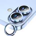 Camera Lens Protector for iPhone 17/16/16 Plus, Tempered Glass Metal Individual Camera Cover Screen[Anti-drop] Case Friendly- Mist Blue