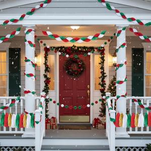 Pasimy Christmas Party Decorations Red Green Honeycomb Garlands Honeycomb Ball Garlands Tassel Banner for Christmas Birthday Wedding Baby Bridal Shower Decorations Supplies Kit