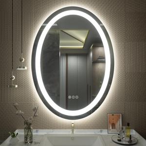 SMIROR Oval LED Bathroom Mirror 24"x32", Lighted Vanity Mirror for Wall, Anti-Fog, Shatter-Proof, Dimmable, Memory, 3 Colors (Front Lights + Backlit)