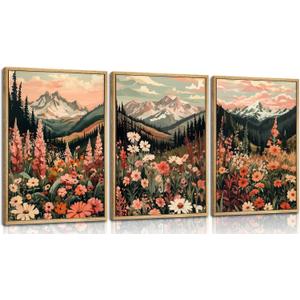 3 x 3pcs Boho Daisy Wall Art Wildflower Forest Scenery Posters Print Mountains Wall Decor Romantic Floral Pictures Minimalist Botanical Flower Canvas Painting Farmhouse Living Room Bedroom Unframed