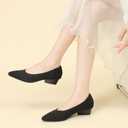 Women's Knit Pointed Toe Low Chunky Heel Pumps Fashion Mesh Hollow Shallow Mouth Slip On Low Heel Ballet Shoes Comfortable Breathable Casual Office Wedding Formal Dress Shoes, 35