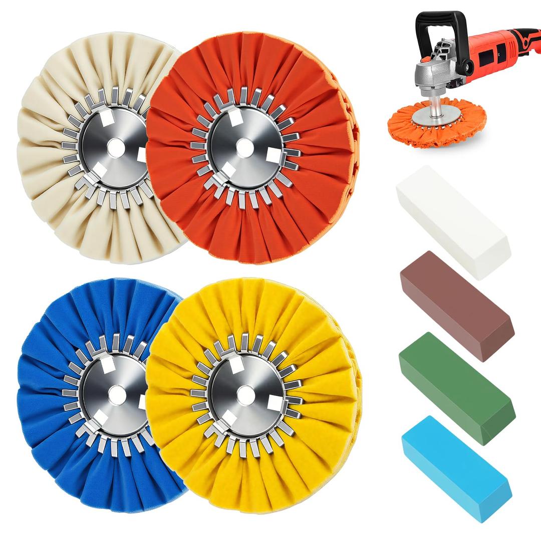 16ply Aluminum Buffing Wheels Kit 8pcs, 8in Airway Forged Wheels Buffing Polishing for 5/8" Arbor Angle Grinder, with Polishing Compound 4pcs, for Metal Rim Rig Aluminum Brass Rust Removal
