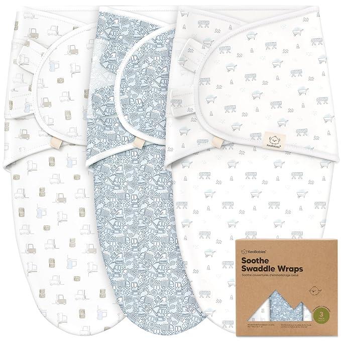 KeaBabies 3Pack Organic Baby Swaddle Sleep Sacks  Swaddles for Newborns, Infant 03 Months, Baby Girls, Boys, Soft & Snug Newborn Sleep Sack, Nursery Swaddling Blankets (Excavation)