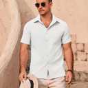 COOFANDY Mens Casual Button Down Shirts Short Sleeve Summer Beach Vacation Shirts (White, L)