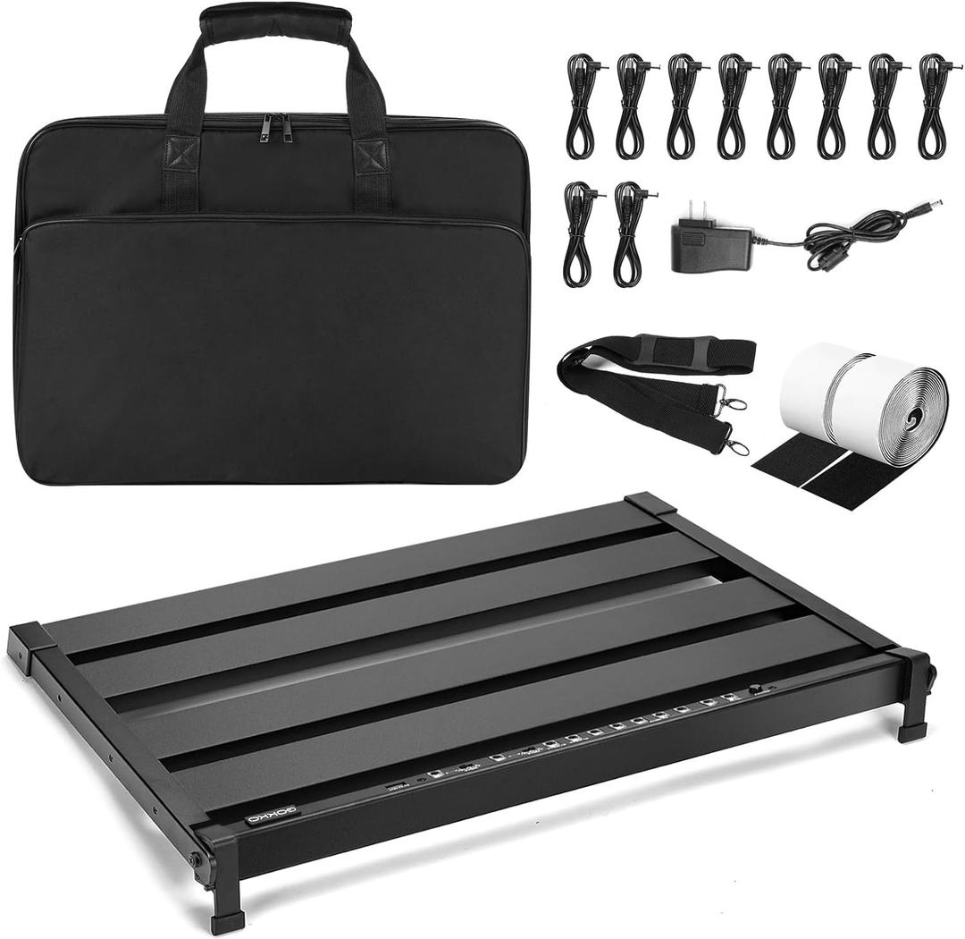 20.5" x 13.8" Pedal Board with Integrated Power Supply, Aluminum Folding Powered Guitar Pedalboard with Carry Bag (GK-58) (Black) 20.5" x 13.8" Pedal Board with Integrated Power Supply, Aluminum Folding Powered Guitar Pedalboard with Carry Bag (GK-58) (Black)