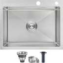 ROVOGO 22x18x9 inch Drop in Kitchen Sink Single Bowl, 304 Stainless Steel Modern Sink Top Mount with 2 Holes, Brushed