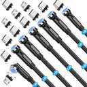 Bojianxin 540° Rotation 3 in 1 Magnetic Charging Cable (7-Pack, 1.6ft/3.3ft/6.6ft/6.6ft/10ft/10ft, Magnet Phone Charger Compatible with Micro USB, Type C Device, black, (NEW-7PACK)